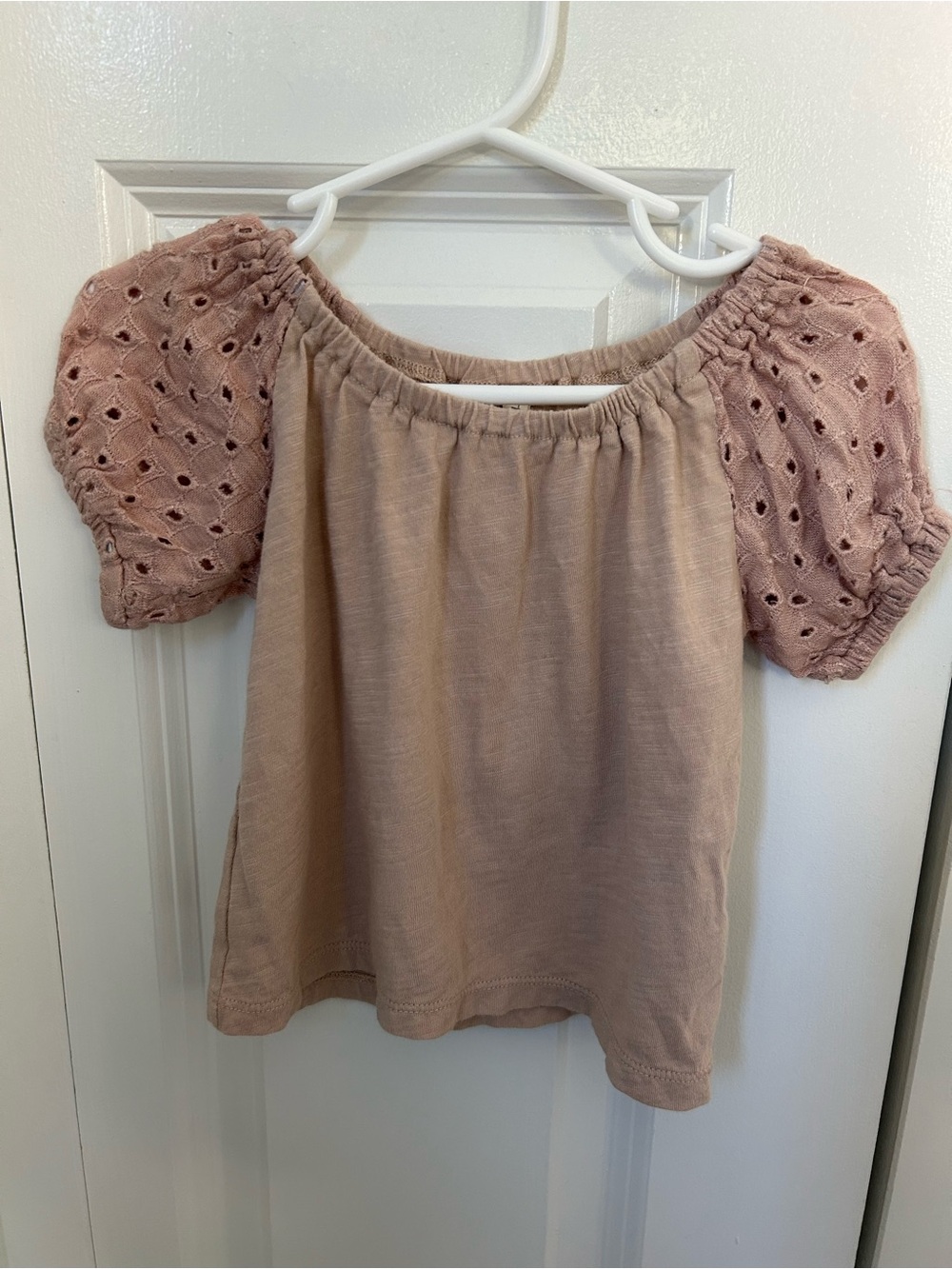 Rylee + Cru Baby 12-18 Month Organic Cotton Short Sleeve Eyelet Puff Sleeve Top